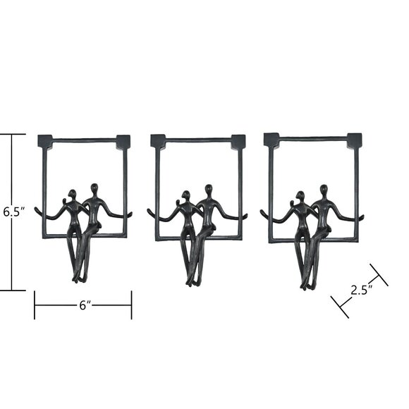 Adam & Friends Home Decor Swinging Couple Sculpture | 3-Piece | Black - Picture 3 of 5